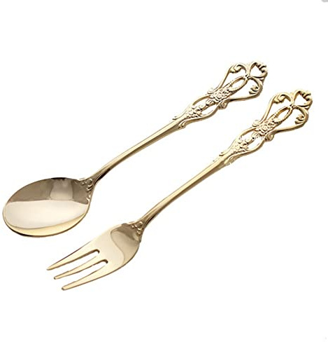 1 paire de cuillères à soupe, vintage, dorées, fourchette, couverts, en acier inoxydable, de luxe, cuillères à dessert pour la maison, la cuisine, le restaurant