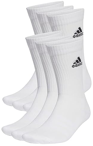 adidas Unisex Cushioned Sportswear Crew Socks 6 Pairs, White / Black, 6.5-8