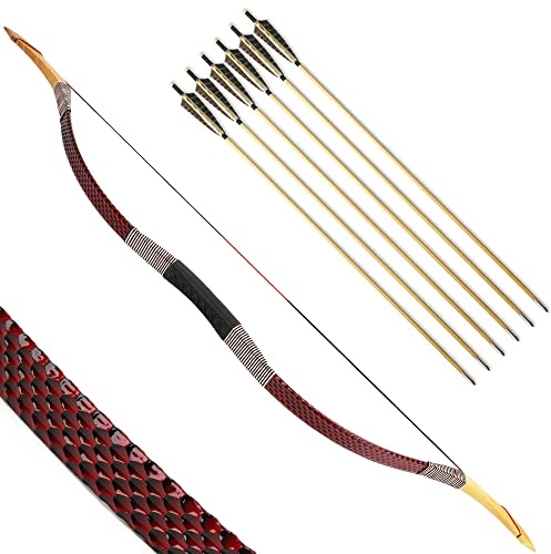 SHARROW Traditioneller Bogen Recurve Bogen und Pfeile Set Langbogen 20-50lbs Handgemacht Holzbogen Reiterbogen Sportbogen Jagdbogen für Erwachsene und Anfänger (25lbs, Typ 7)