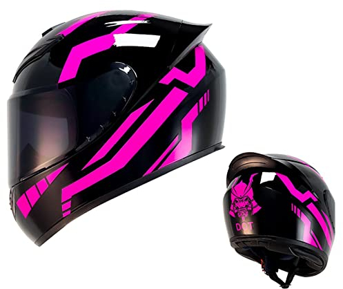 DXDRT Unisex-Adult Full Face Motorradhelm DOT/ECE Genehmigt Street Bike Helm Mit Getönten Visieren Und Mehreren Öffnungen Motorrad Moped Motocross Stil Helm Für Männer Frauen,Black pink,S