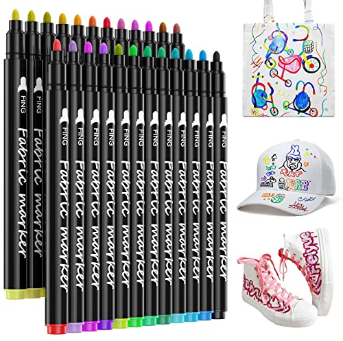 LUZOON 24 Farben Textilstifte Textilmarker Waschmaschinenfest Stoffmalstifte Waschfest Permanent Stoffmalfarben Stifte für T Shirt, Jutebeutel, Stoffbeutel (24 Mehrfarbig) (24 Farben)