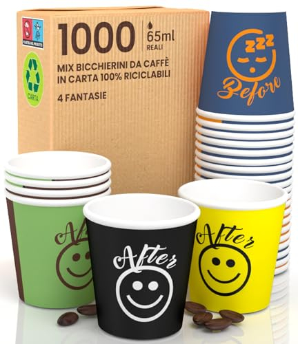 1000 vasos de papel para café de 65 ml DownUpCUP Mix – Vasos ecológicos biodegradables desechables para llevar bebidas calientes