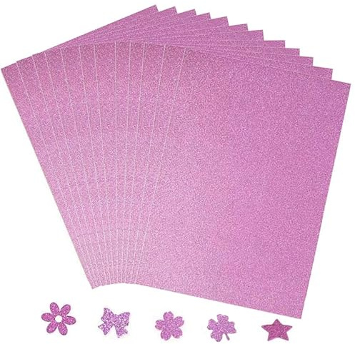 12 Blatt Rosa Glitzerpapier zum Basteln und Gestalten,21x29.7cm A4 Glitzer Papier,250g/m² Glitterkarton Bastelpapier für DIY Grußkarten Scrapbooking Glitter Craft Paper Cardboard