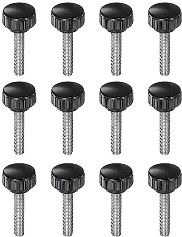 QUARKZMAN 12pcs Moleté Serrage Boutons M8 x 40mm Mâle Filetage 25mm Tête Poignée Plastique Métrique Pouce Vis verrouilleront Boutons Filetés Clou Poignées, Noir