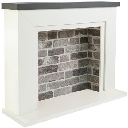 Endeavour Fires Farlington 48’’ Off White Fireplace Surround with a 3D Brick Effect Back (Grey Top/Grey Brick)
