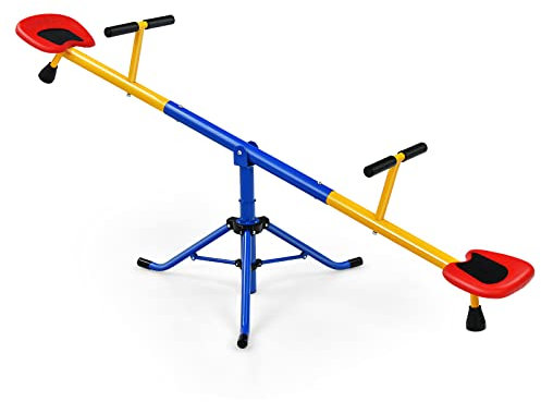 RELAX4LIFE Altalena a Dondolo per Bambini dai 3 agli 8 Anni in Acciaio, Trabucco Girevole a 360° con Maniglie Antiscivolo e Seduta, Base a Tre Artigli, Parco Giochi per la Scuola Materna