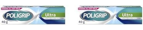 Poligrip Denture Adhesive Cream, False Teeth and Partials Fixative, Ultra, 40 g (Pack of 2)
