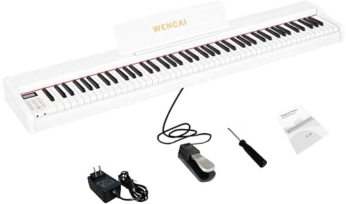 WENCAI 88 Keys Digital Piano Keyboard, Full Size Electric Pianos with Velocity-Sensitive Keys for Beginner, Wooden electronic Piano with Pedal, Support USB MIDI, White