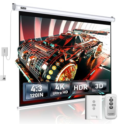 IN&VI Projector Screen Motorized,Electric Projector Screen Movie Screen 4K HD for Home Theater Education Indoor W/Remote Control and Wall/Ceiling Mount (120 Inch/4:3)