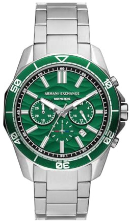 Armani Exchange Orologio da uomo, Movimento cronografo al quarzo e cassa da 44 mm con cinturino in acciaio