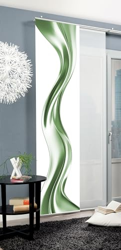 HOME WOHNIDEEN Schiebegardine Oakley, Seidenoptik 245x60 cm, Wellenmotiv, mit Zubehör, Farbe:grün, Größe:245 x 60 cm, Anzahl:3er Set (2X, 1x)
