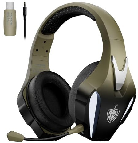 PHOINIKAS Casque Gaming, 2,4 GHz Casque Gaming sans Fil pour PS5, PS4, PC, Casque avec Micro, 7.1 Son Surround, Lumières LED, Casque Gamer pour Switch, Mac, Mobile (Or)