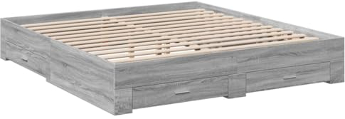 vidaXL Bettgestell, Bett mit Schubladen, Bettrahmen mit Sperrholzlatten, Doppelbett für Schlafzimmer, Schubladenbett, Grau Sonoma 180x200cm Holzwerkstoff