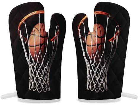 Thermal Gloves, Basketball Print Heat Resistant Gloves Oven Mitts Kitchen Gloves Cooking Gloves Microwave Gloves