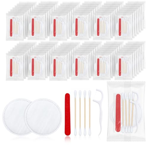 LLHQAMT Hotel Vanity Set, Hotelbedarf Toilettenartikel einzeln verpackt, Hotel Vanity Kit mit Wattepads, Wattestäbchen, Zahnseide und Nagelfeile (200 Stück)