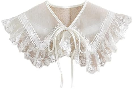 YOPI Camisa de mujer con cuello falso de encaje desmontable, cuello falso, puños, gargantilla, corbata, estilo coreano, cuello ahuecado