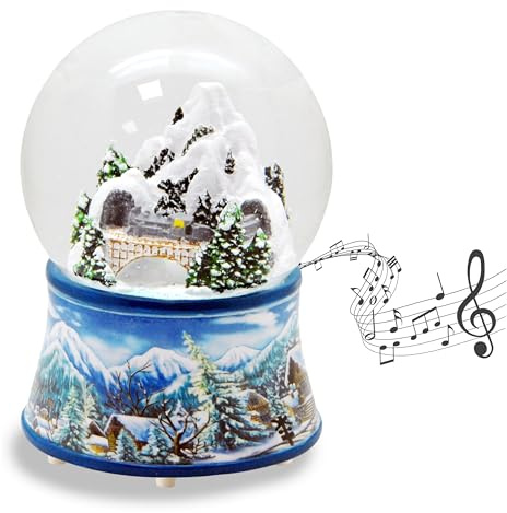 Schneekugel Weihnachten Spieluhr | Berg Brücke | B: 10cm | 20256 | Winterlandschaft Sockel | mit Musik | Weihnachtsdekoration | Schüttelkugel | Weihnachtsmelodie | Höhe: 14cm