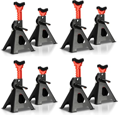 Ollewiellan 8 piezas de gato de apoyo 3T capacidad de carga ajustable en altura 285-430mm, gatos de apoyo para vehículos con pasador de seguridad y almohadillas de goma, caballete de apoyo para