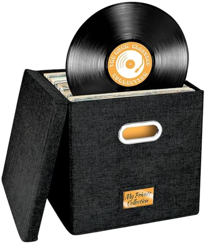 Aolawco Boîte de rangement pliable pour disques vinyle 30,5 cm, peut contenir jusqu'à 100 disques simples, organiseur de disques pour albums, CD, passeports – Noir (design breveté)