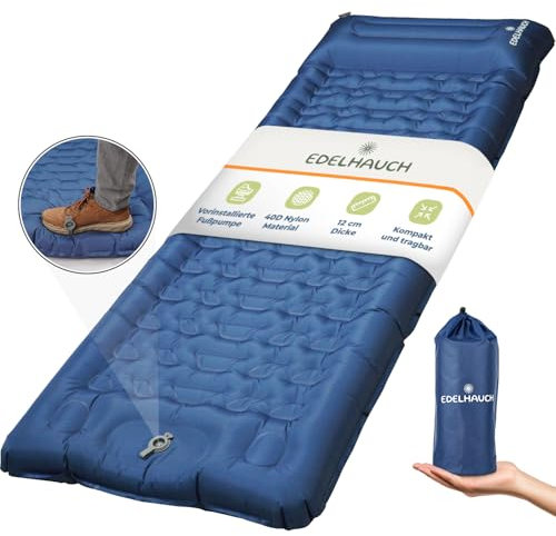 Edelhauch Isomatte Ultraleicht 12cm dick, faltbar mit integrierter Fußpumpe & Kissen – vielseitig einsetzbar als Camping Matratze, Isomatte Faltbar, Schlafmatte, Auto Matratze & Luftmatratze Camping