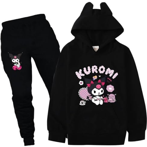 Satdflie Anime Kuro-mi Tuta da Petite Donna Ragazze Completa Sportivo in 2 Pezzi Felpa con cappuccio e Pantaloni Jogging Tute da Ginnastica, Nero+nero, XS