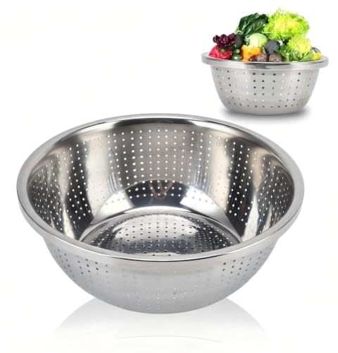 Baxnore Edelstahl Sieb, Küchensieb zum Waschen von Obst, Gemüse, Nudeln und Reis, Mehrzweck Obstwaschkorb Mikroperforiertes Gemüsewaschkorb zum Ablaufen & Spülen (30cm)