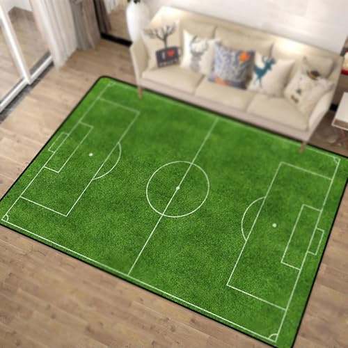 Guoyoocc Fotbollsplan matta fotbollsmatta, 3D-tryckt banspel sport boll spelare matta, halkfri golvmatta matta för vardagsrum sovrum för tonåringar, pojkar, fotbollsälskare, 7 storlekar