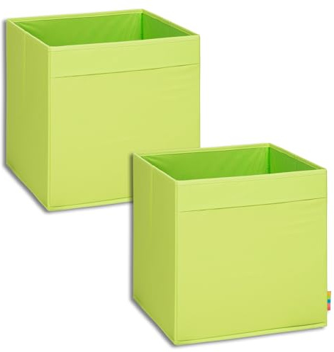 Storanda | 2er Set Aufbewahrungsbox Regal | Faltbare & Extra Stabile Kallax Boxen Aufbewahrung | Aufbewahrungskorb Regalbox für Würfelregal | Ideal für Zuhause & Kinderzimmer | 33x33x33 cm | Apfelgrün