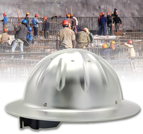 Full Brim Hard Hats Aluminum Helmets with Adjustable Liner Rivet Reinforcement Protective Equipment Work Cap Top Reinforcement Construction Helmet for Engineering Mining