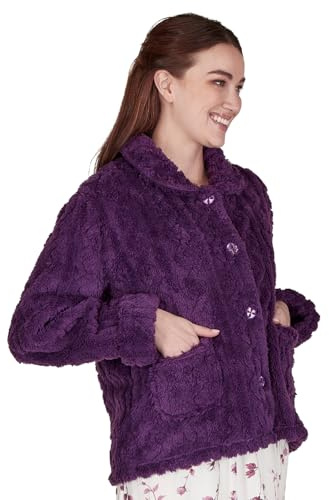Undercover Veste de lit boutonnée en polaire douce pour femme, Motif diamant Violet, S-M