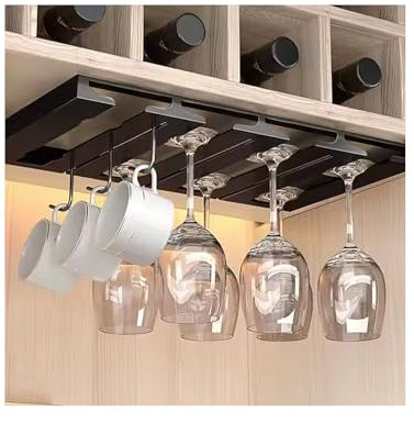 NJDQFA Edelstahl Weinglashalter, Gläserhalterung, Aufhängen Weingläser Halter, Gläserschiene Halter für Bar Küche,Kelchständer mit 3 Haken