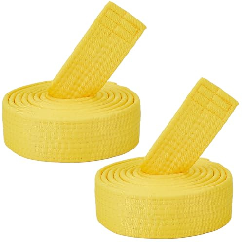 CREATCABIN 2 Stück Gelbe Karate Gürtel Polyester Kampfsport Gürtel Judo Jiu Jitsu TKD Aikido Einheitlicher Ranglistengürtel Lang Weich Universell Passend Taekwondo Für Sporttrainingsausrüstung 200cm