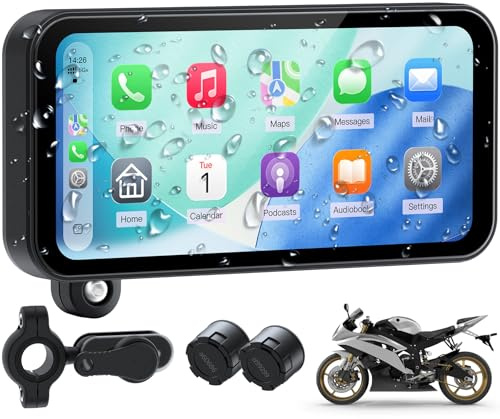 Wonsidary 6.25 Wireless Motorcycle CarPlay Screen with Android Auto,Built-in TPMS,IP67 Waterproof Motorcycle GPS Display,OTA Update,Bluetooth Audio,Voice Control,Portrait/Landscape Switch for Riding