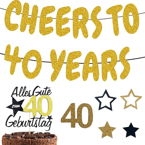 40 Geburtstag Männer Deko, Deko 40 Geburtstag Mann, Geburtstagsparty Mit Kuchenaufsatz, Girlande Und Konfetti, 40 Sah Noch Nie So Gut Aus
