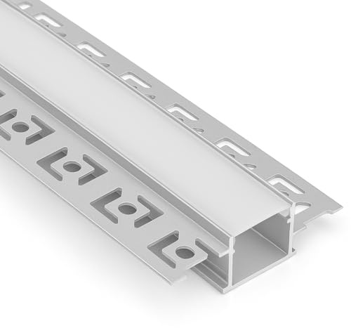 LED Plaster in Profile for LED Strip Lights – 1M/2M Recessed Aluminium Channel with Diffuser, End Caps & Clips – 20mm Wide Housing for Tape Lighting – Sleek Plaster-in Extrusion Kit (20, 1M Lenght)
