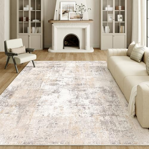 HUGEAR Beige Gris Tapis Salon 200x300cm Lavable en Machine Antidérapant Grand Tapis Chambre Adulte Moderne Naturel Abstrait Carpet Salle a Manger Bureau Descente de Lit Interieur Doux Poil Ras Rug