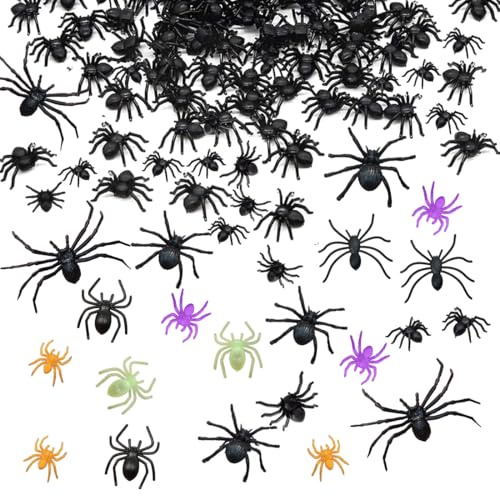 KQOZG 52 Decorazioni di Halloween con Motivo Ragno, 7 Dimensioni Diverse di Ragni Finti, Realistiche Ragni in Plastica per Scherzi, da Tavolo con Ragni Neri, Spaventose Decorazioni di Halloween