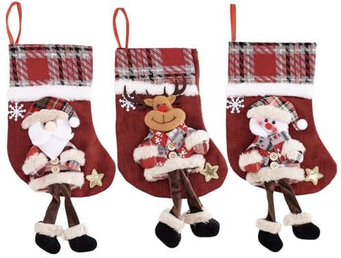 DINGFDENG Juego de 3 calcetines de Navidad personalizados para niños, calcetines de Navidad junto a la chimenea con Papá Noel, muñeco de nieve, diseño de reno, 23 x 16 cm, botas de Papá Noel para