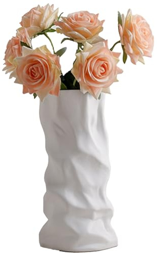 Vase en céramique Moderne et Simple, Forme de Sac en Papier Kraft créatif, Sens plissé Haut de Gamme, œuvre d'art esthétique décorative, adapté à la Salle à Manger, au Salon, à l'entrée White Large