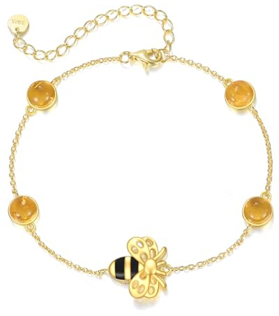 VONALA Bienen Armband aus 925 Sterling Silber Feuervergoldet Mit Echtem Bernstein Geschenk für Frauen