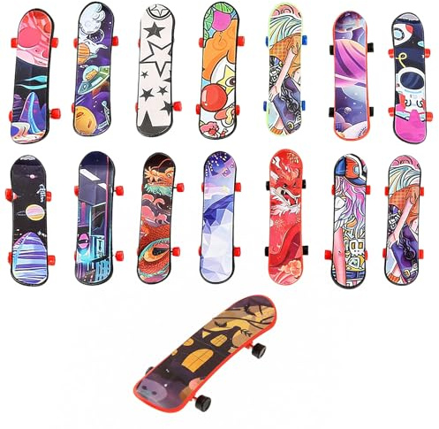 JYXNU 15 Stück Finger Skateboard, Professionelles Finger Spielzeug, Mini Fingerskateboards Set, Fingerboard, stylische Fingerskateboards, Spielzeug Finger Skateboard für Party (Zufällige Muster)