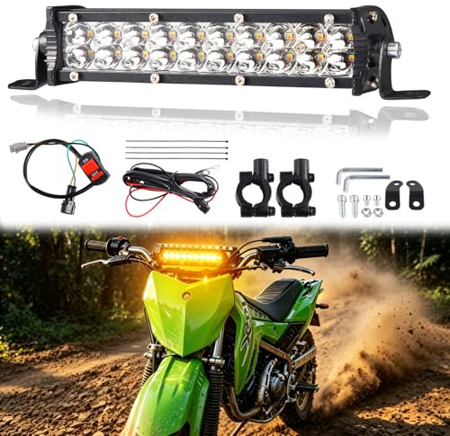 LOKLISUM Barra de luz para moto de cross de 60 W 2500LM. Faro delantero para motocicleta con interruptor para manillar de 22 mm. Compatible con CRF110 KLX140 KLX110 TTR110 TTR110E KLX PW XR RM y KX.