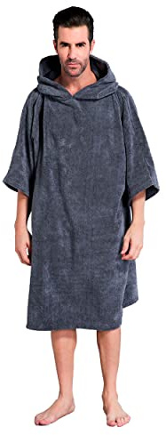 Winthome Poncho Absorbant Chaud, Peignoir de Bain Aidez la Plage à Changer, Serviette de Poncho avec Poche et Capuche, Poncho Surf pour Adulte Femme Homme Natation Surf Plages Douche Sauna (Gris, M)