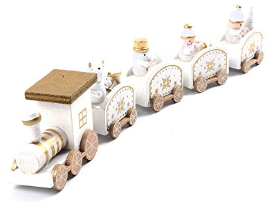 Befitery Weihnachtszug Eisenbahn Holz Zug Weihnachten Dekoration Kinder Spielzeug Geschenk 5-teilig (Weiß)