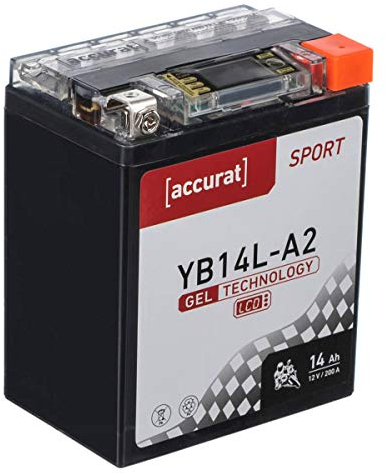Accurat Motorradbatterie YB14L-A2-12V, 14Ah, 200A, rüttelfest, wartungsfrei, LCD Display - Starterbatterie, Gel Batterie in Erstausrüsterqualität für Rasentraktor, Roller, Motorrad, Quad