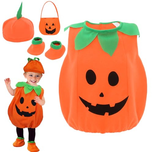 Cloudkids - Costume d'Halloween Costume de citrouille Mignon Enfants de 12 à 18 mois Cosplay Robe pour carnaval Fête Vêtements avec chapeau Chaussures