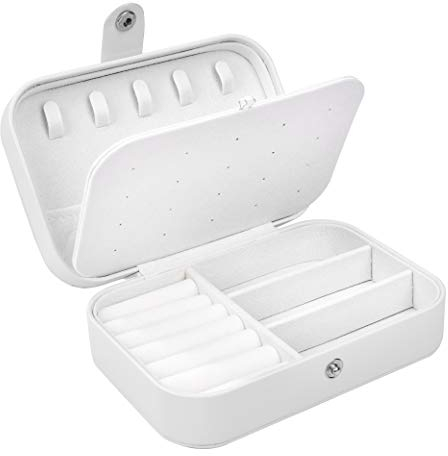 MengH-SHOP Portagioie da viaggio portatile per gioielli, piccolo portagioie in pelle sintetica, portagioielli multifunzione, per anelli, orecchini, collane e orologi (bianco)