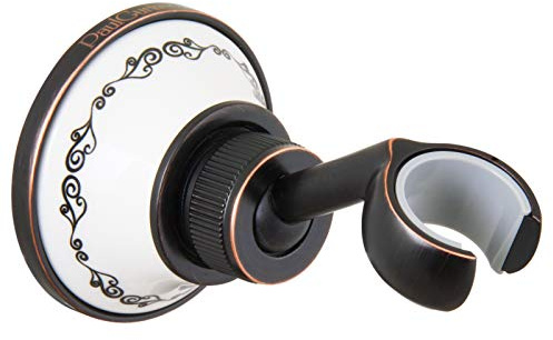 PaulGurkes schwarzer Brausehalter Nostalgie Keramik Retro Landhausstil Halterung für Handbrausen schwarz mit Bordüre Handbrausenhalter verstellbare Neigung Vintage Keramik