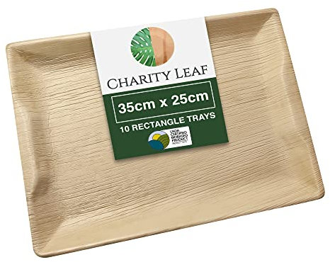 Charity Leaf Disposable Palm Leaf 14 x 10 Trays (10 pieces) Bamboo Like Serving Platters, Disposable Boards, Eco-Friendly Dinnerware For Weddings, Catering, Events