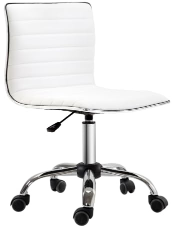 HOMCOM Homeoffice Stuhl Höhenverstellbar Schreibtischstuhl 120 kg Weiß | Aus Kunstleder, Drehstuhl, Schminkstuhl, für Arbeitszimmer, Schlafzimmer